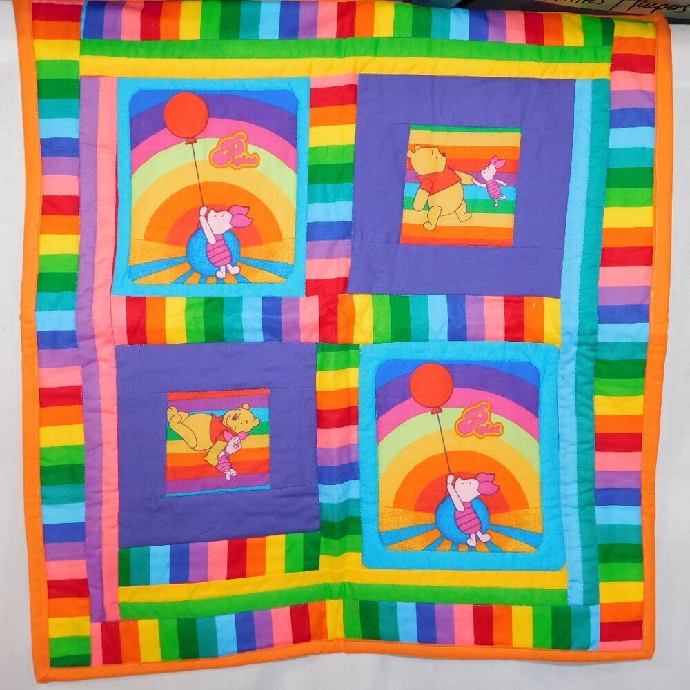 Disney Winnie the Pooh and Piglet Rainbow Baby Tummy Time Quilt Blanket 23" x 25